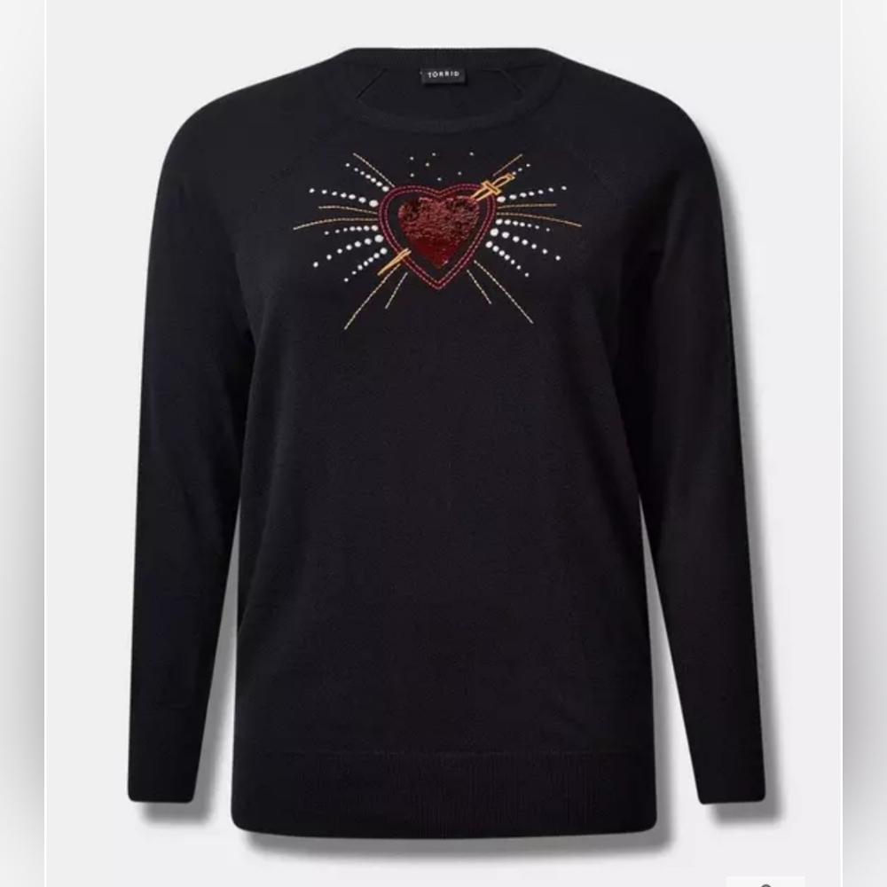 Torrid Black Sweater with Red Sequence Heart. Size 00